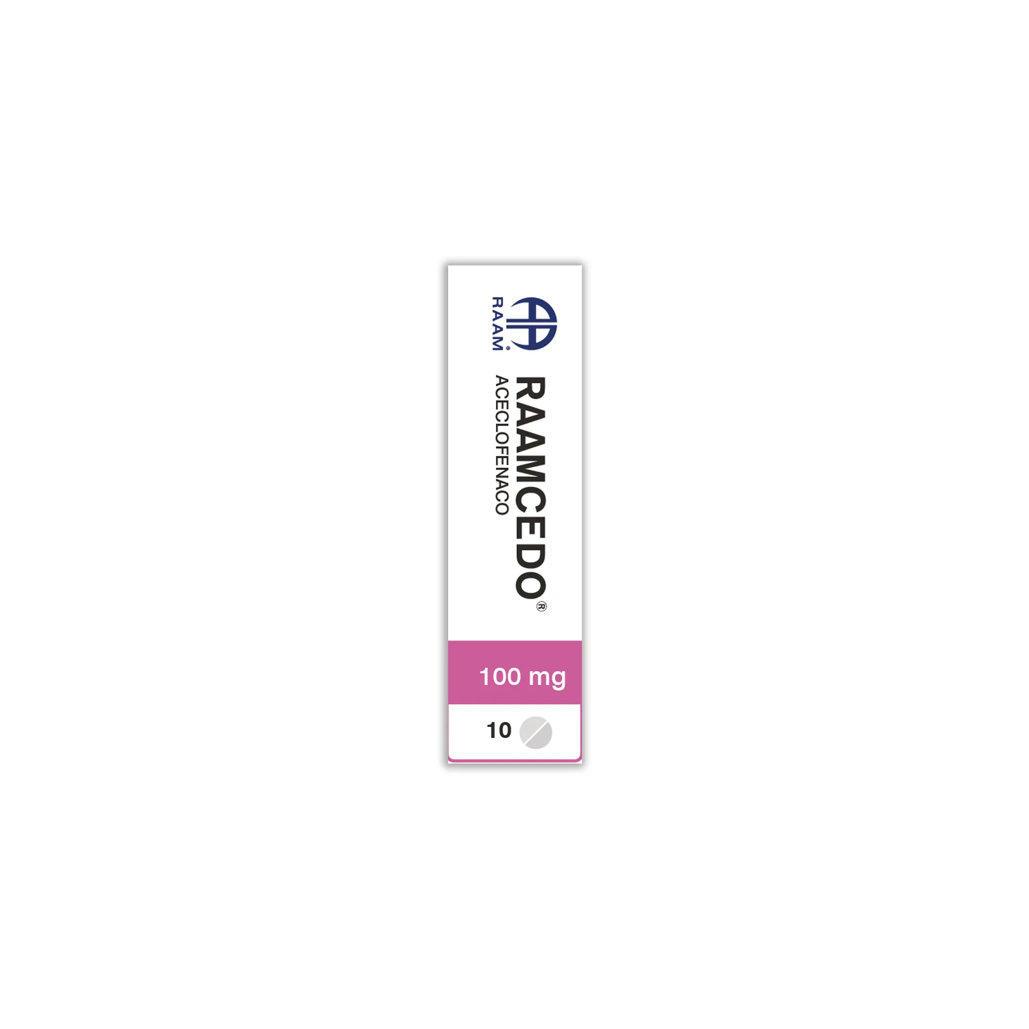 Detalle de empaque de Aceclofenaco 100 mg 10 Tabletas RAAMCEDO