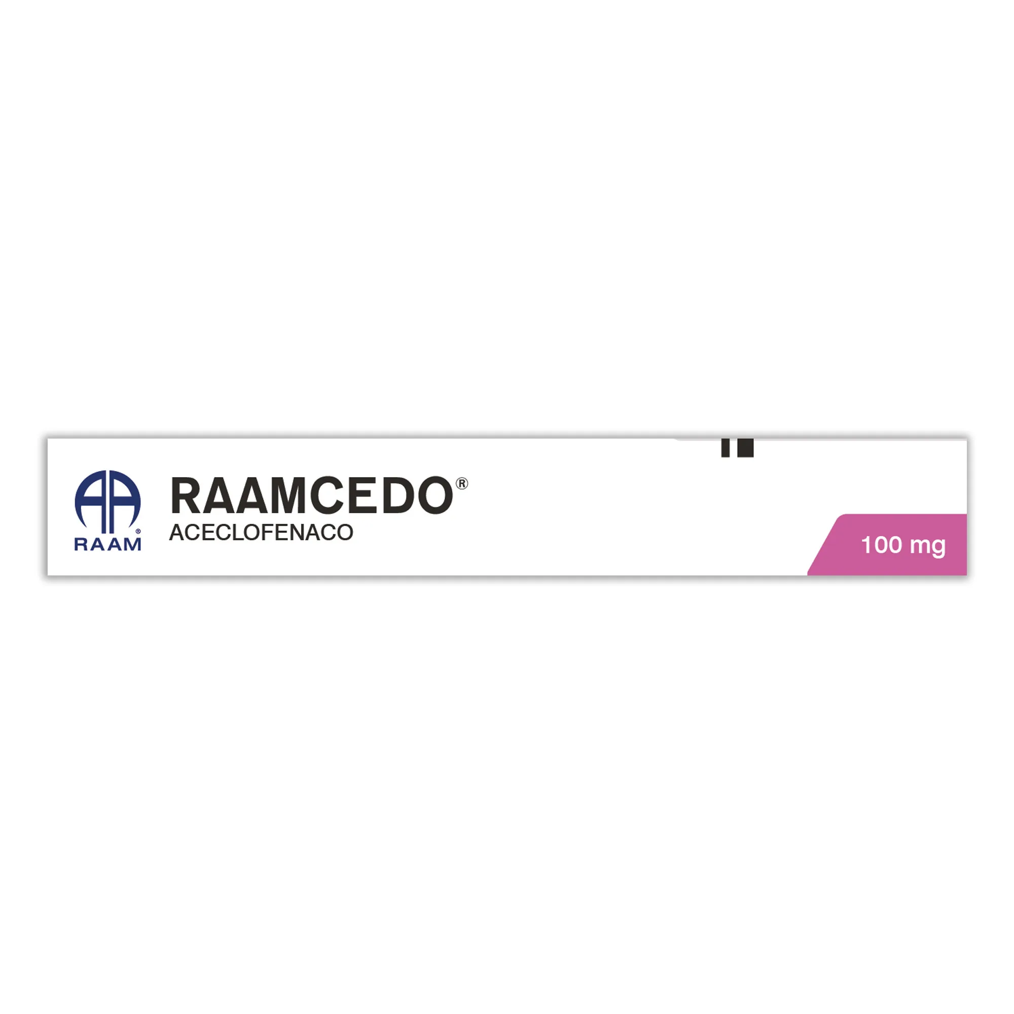Lado lateral de la caja de Aceclofenaco 100 mg 10 Tabletas RAAMCEDO
