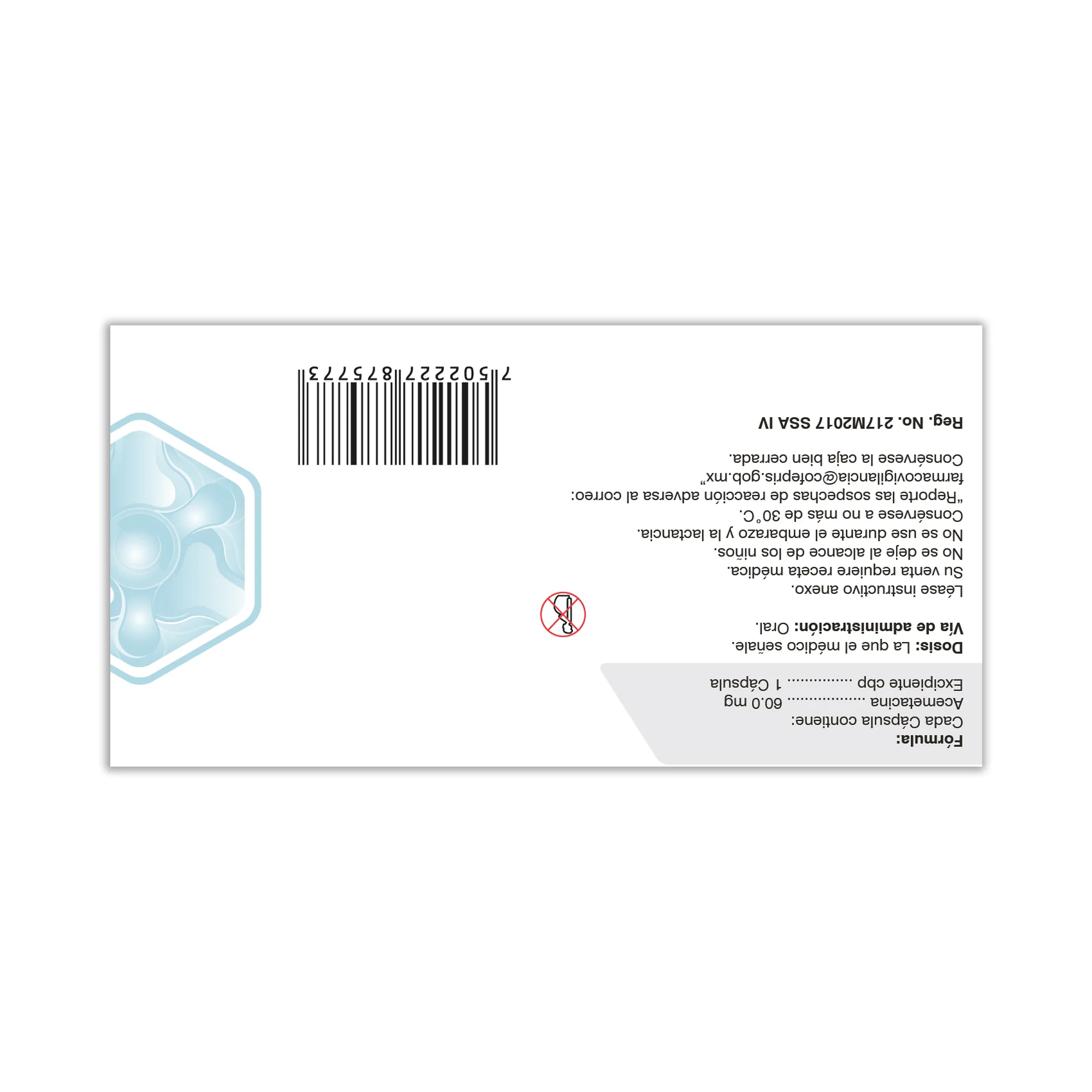Acemetacina 60 mg 14 Cápsulas RASLACOF | Vista lateral de la caja Lado lateral de la caja de Acemetacina 60 mg 14 Cápsulas RASLACOF