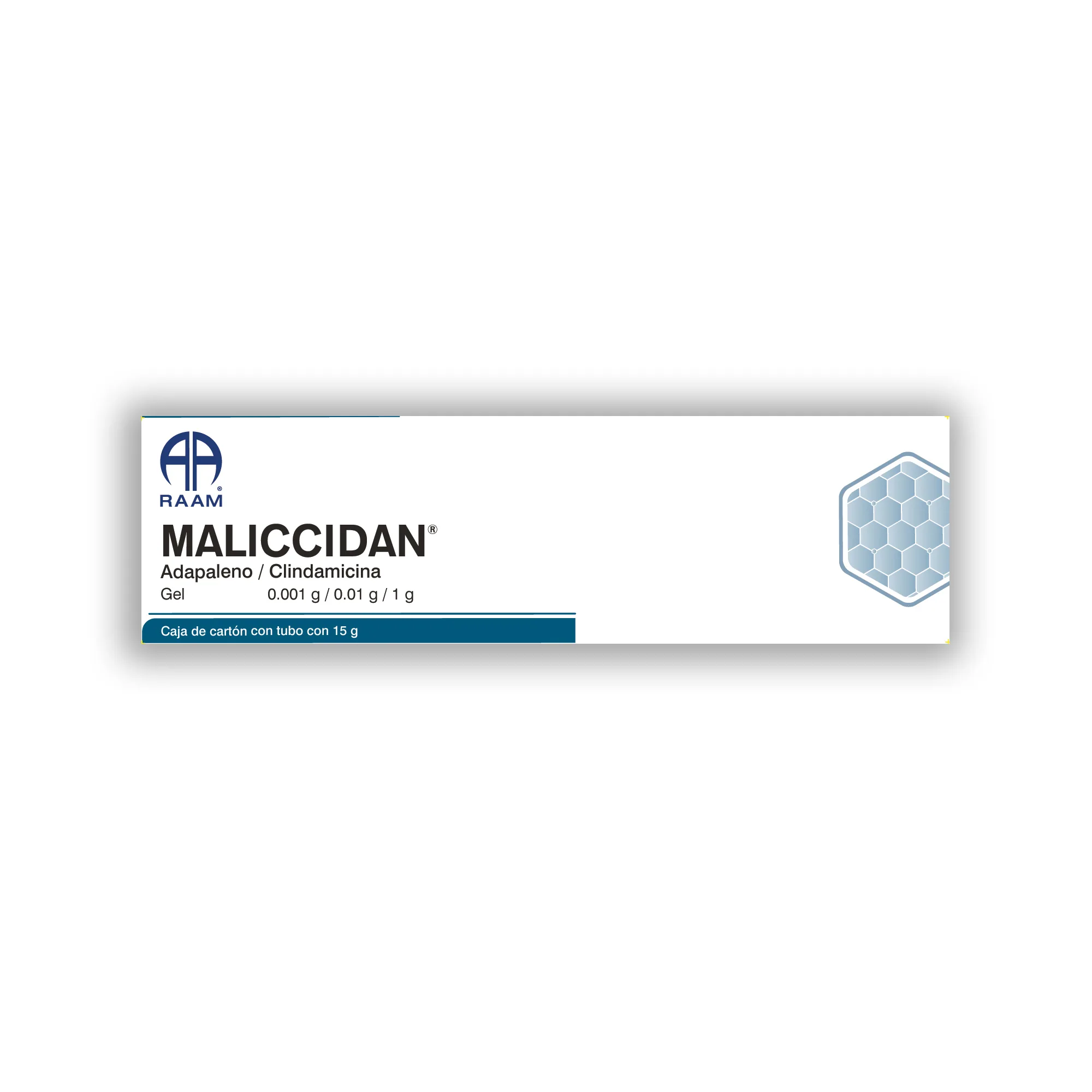 Adapaleno - Clindamicina 0.01 g 1 g 15 g MALICCIDAN | Vista frontal de la caja Frente de la caja de Adapaleno - Clindamicina 0.01 g 1 g 15 g MALICCIDAN