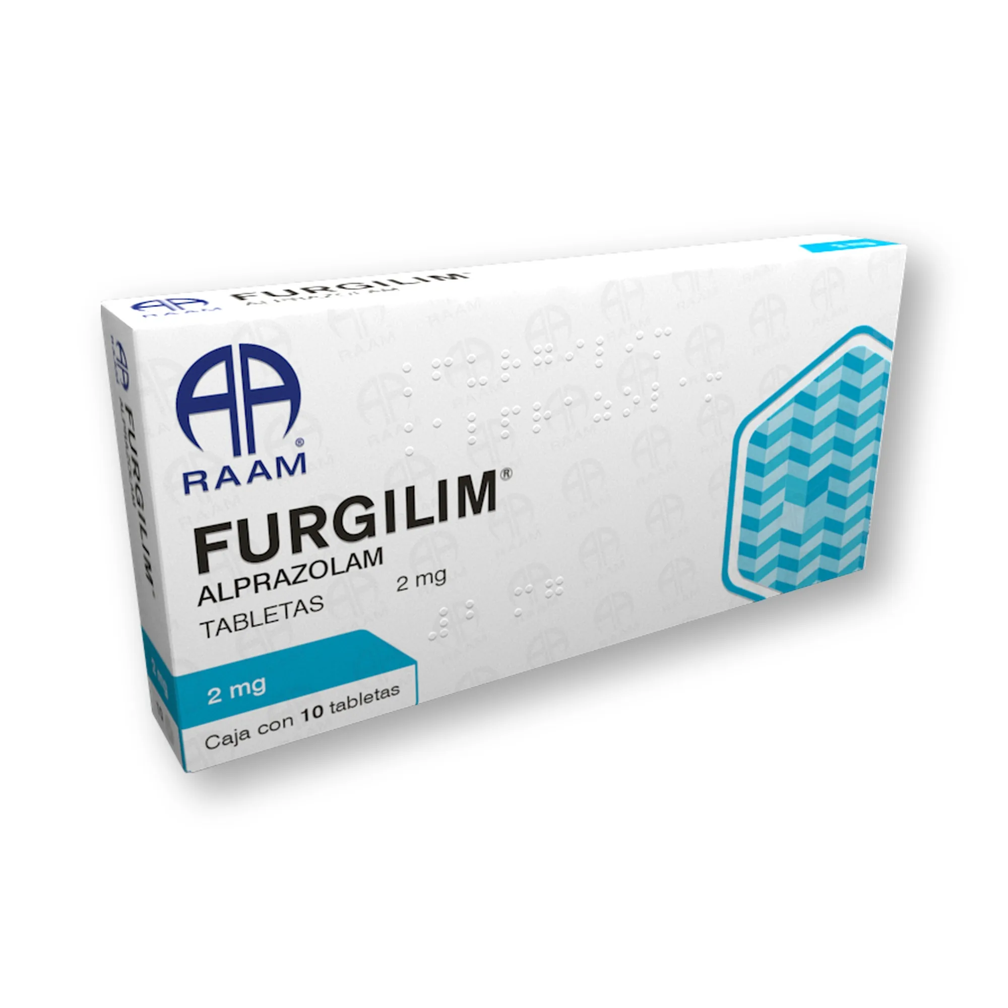 Alprazolam 2 mg 10 Tabletas FURGILIM | Vista frontal de la caja Frente de la caja de Alprazolam 2 mg 10 Tabletas FURGILIM