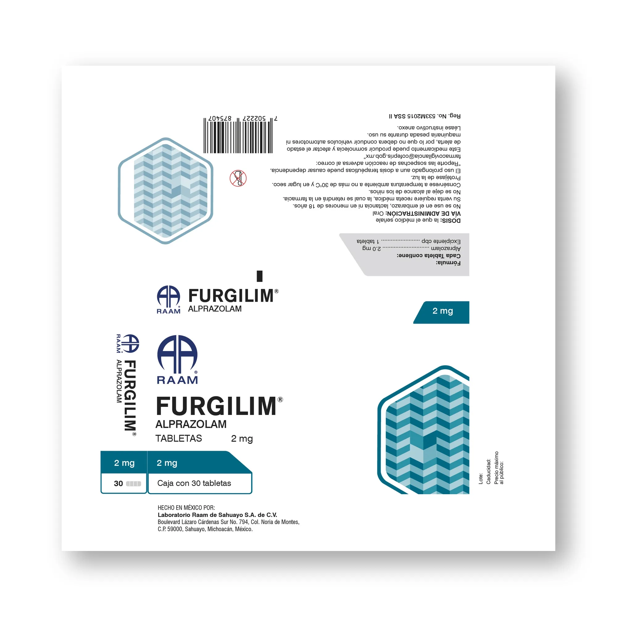 Alprazolam 2 mg 10 Tabletas FURGILIM | Vista general del producto Vista general de Alprazolam 2 mg 10 Tabletas FURGILIM Laboratorio RAAM