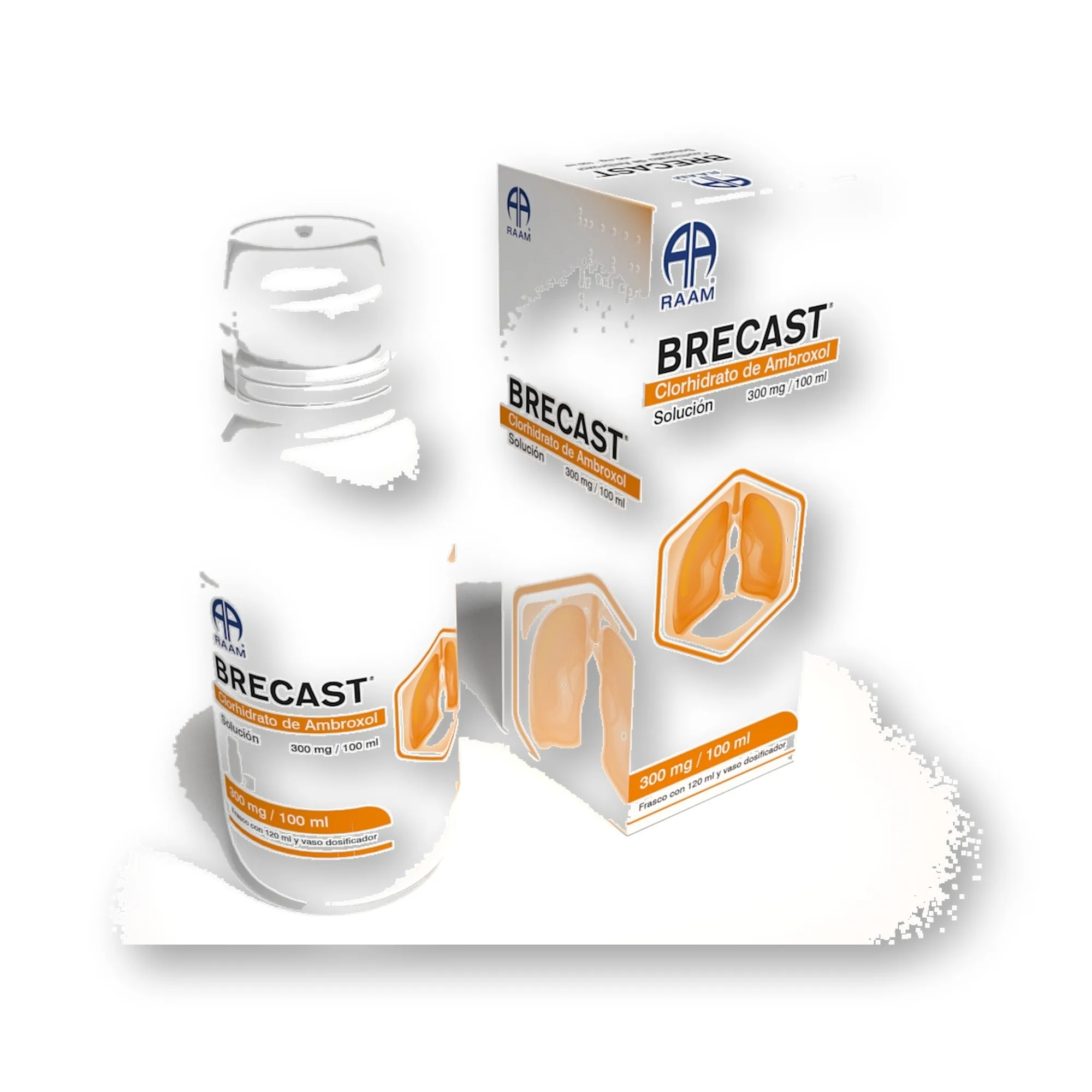 Ambroxol 300 mg 100 ml 120 ml BRECAST | Vista frontal de la caja Frente de la caja de Ambroxol 300 mg 100 ml 120 ml BRECAST