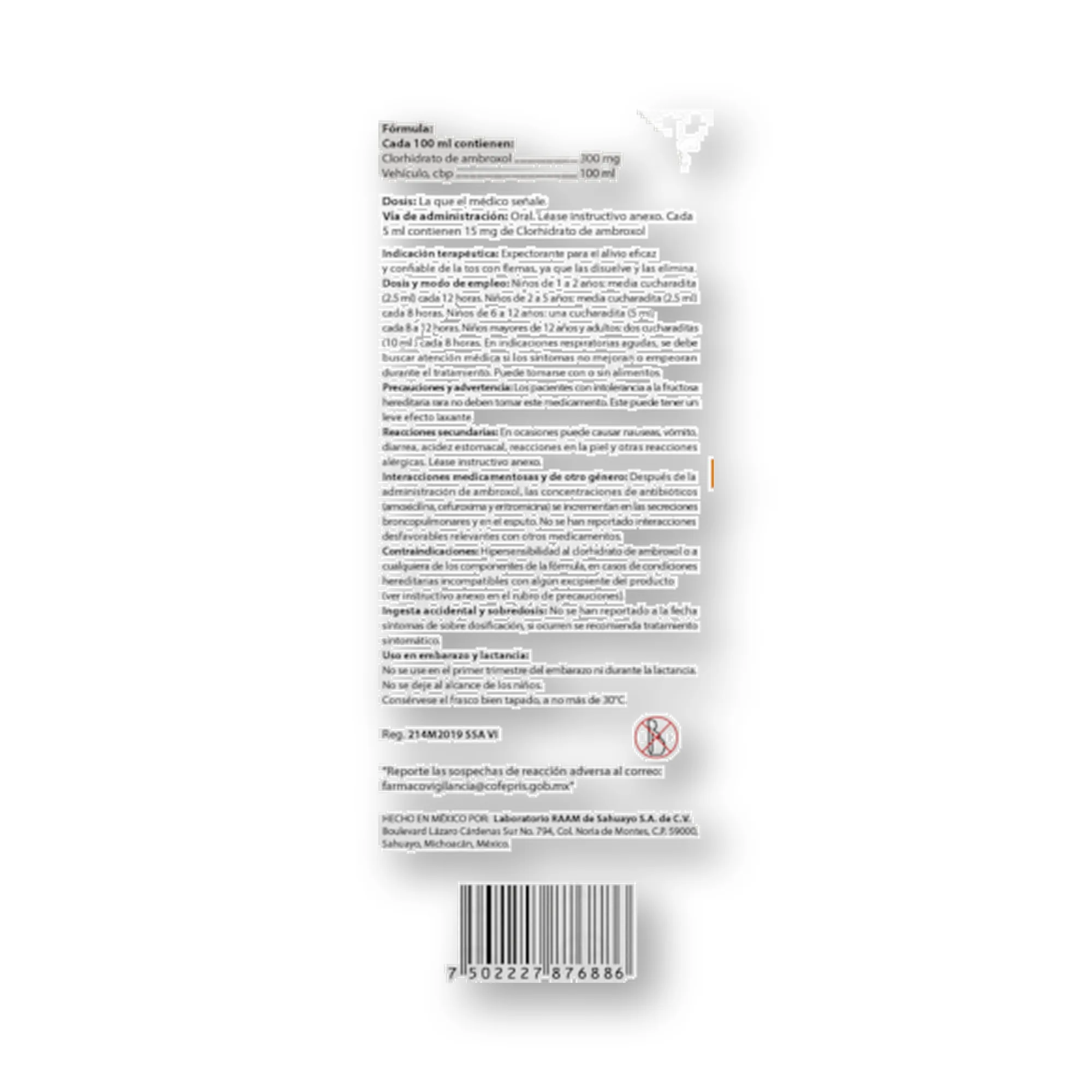 Ambroxol 300 mg 100 ml 120 ml BRECAST | Vista general del producto Vista general de Ambroxol 300 mg 100 ml 120 ml BRECAST Laboratorio RAAM