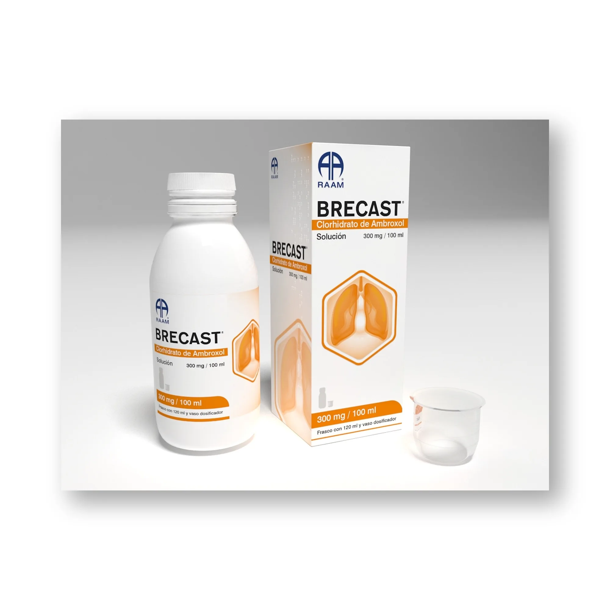 Ambroxol 300 mg 100 ml 120 ml BRECAST | Vista lateral de la caja Lado lateral de la caja de Ambroxol 300 mg 100 ml 120 ml BRECAST