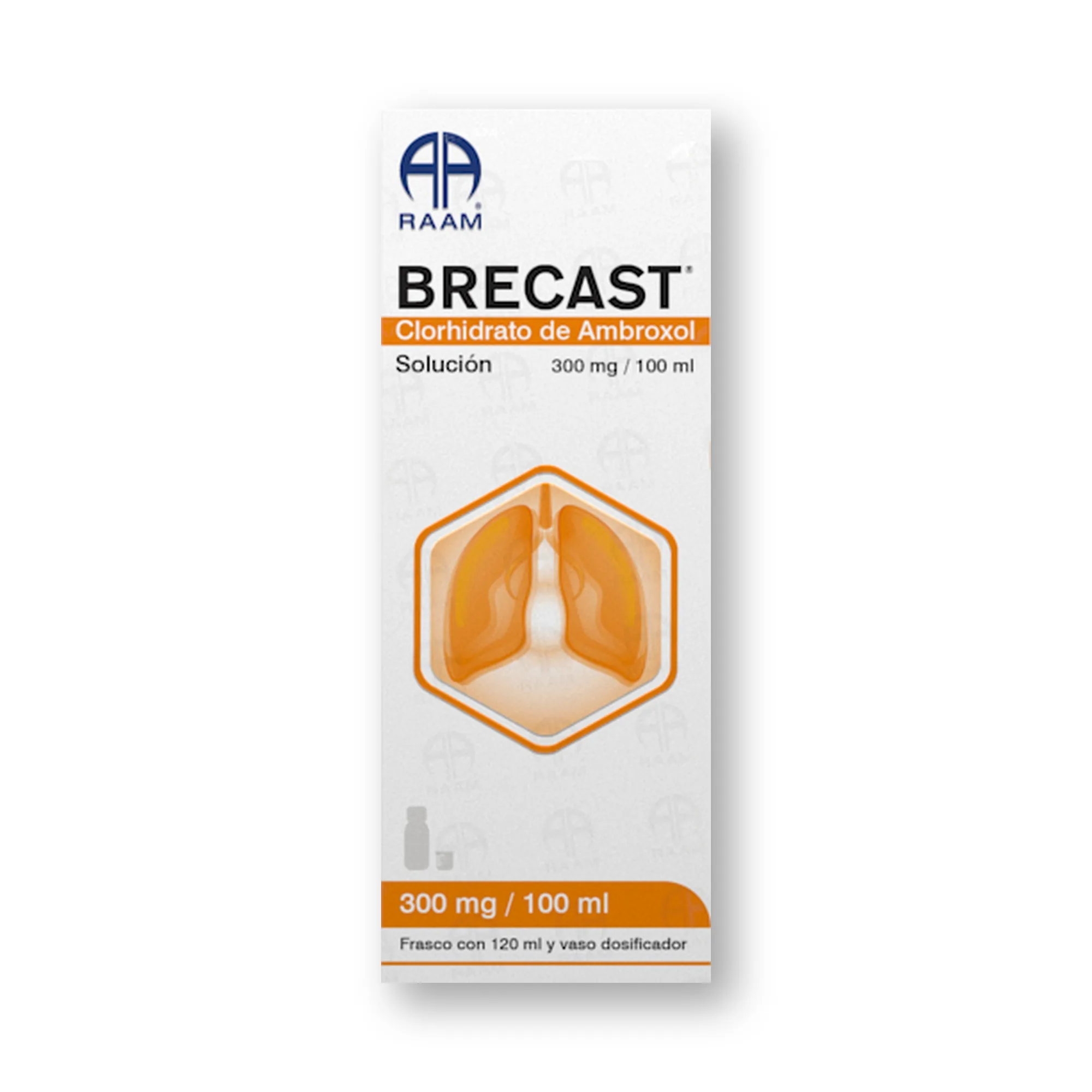 Ambroxol 300 mg 100 ml 120 ml BRECAST | Vista posterior de la caja Posterior de la caja de Ambroxol 300 mg 100 ml 120 ml BRECAST