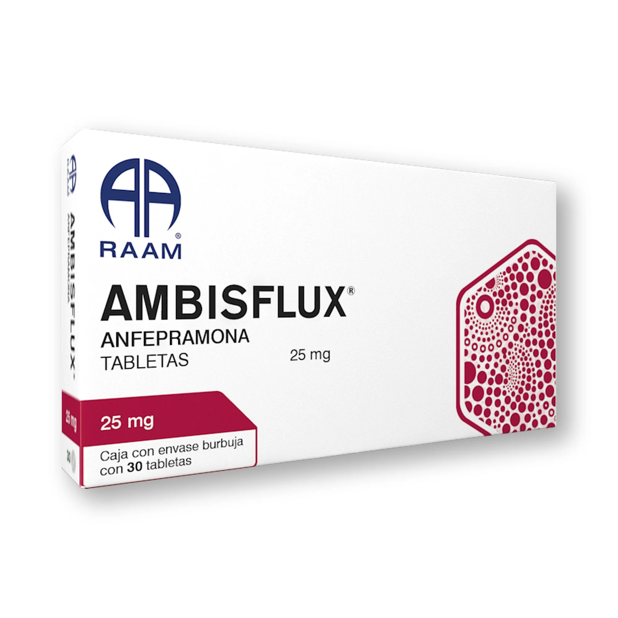 Anfepramona 25 mg 15 Tabletas AMBISFLUX | Vista posterior de la caja Posterior de la caja de Anfepramona 25 mg 15 Tabletas AMBISFLUX