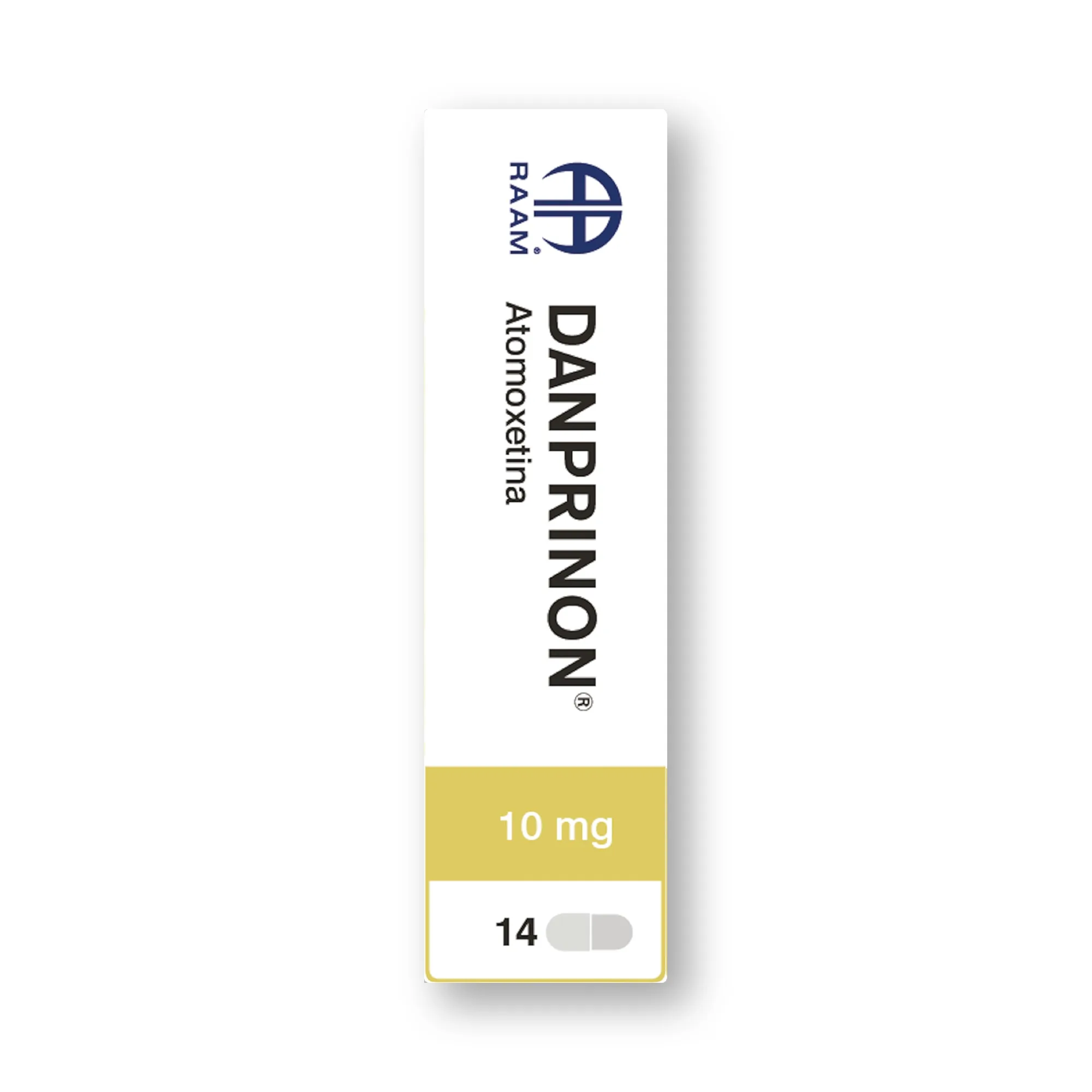Atomoxetina 10 mg 14 Cápsulas DANPRINON | Detalle de empaque Detalle de empaque de Atomoxetina 10 mg 14 Cápsulas DANPRINON