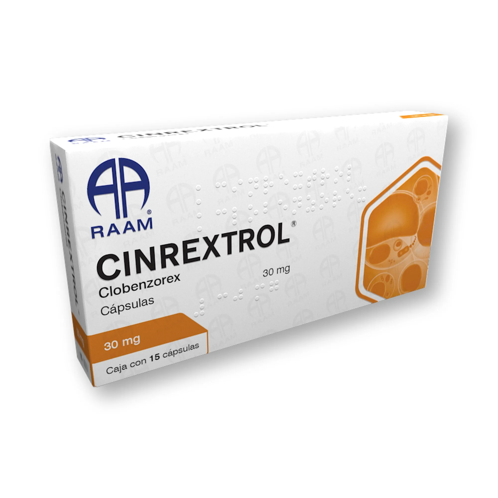Clobenzorex 30 mg 30 Cápsulas CINREXTROL | Detalle de empaque Detalle de empaque de Clobenzorex 30 mg 30 Cápsulas CINREXTROL