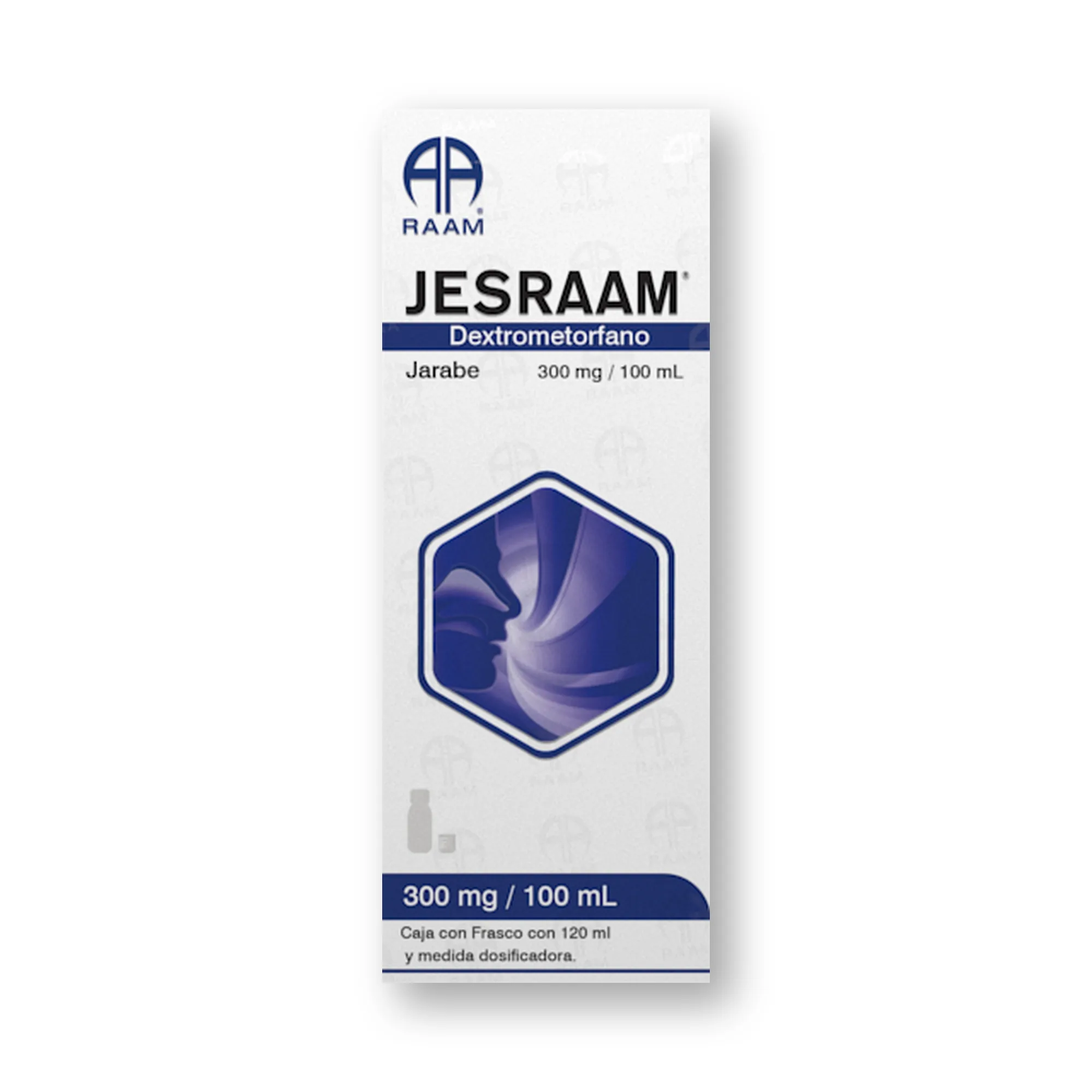Frente de la caja de Dextrometorfano 0.30/100 Mg Frasco JESRAAM