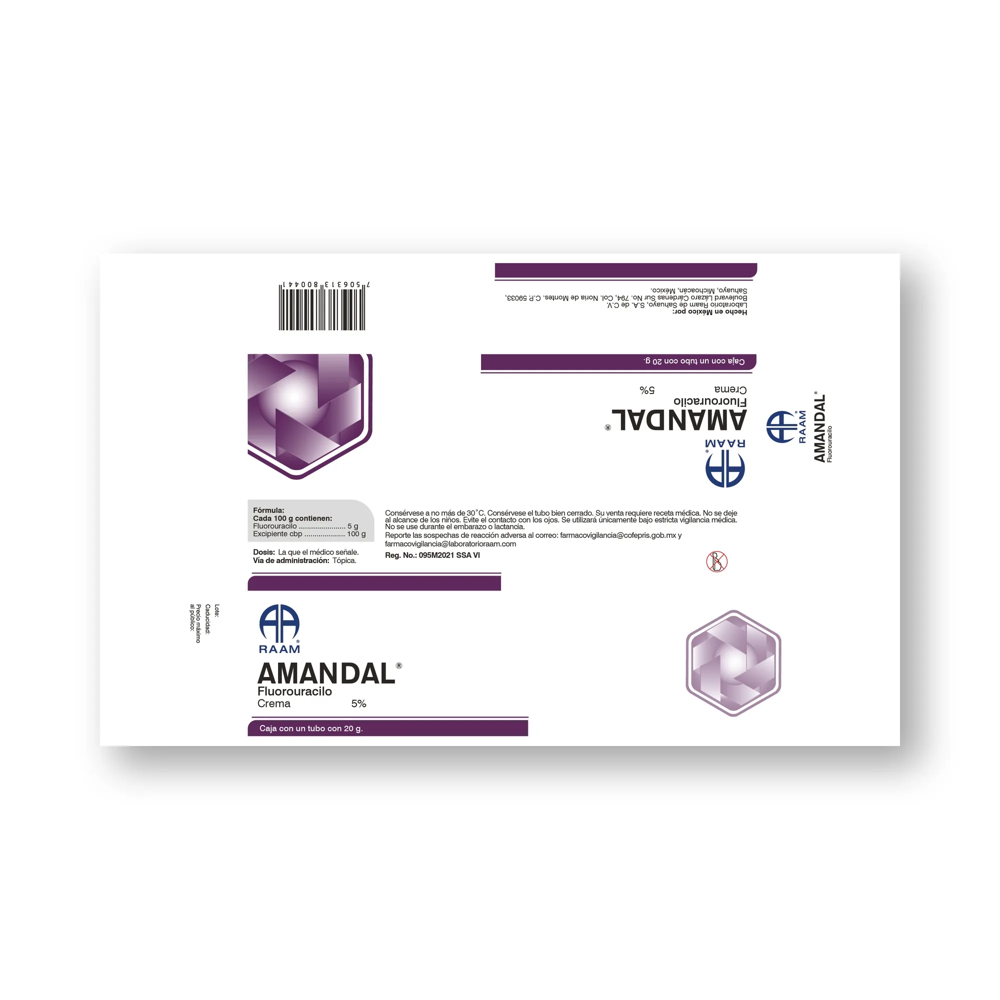 Fluorouracilo 5 % 20 g AMANDAL | Vista frontal de la caja Frente de la caja de Fluorouracilo 5 % 20 g AMANDAL