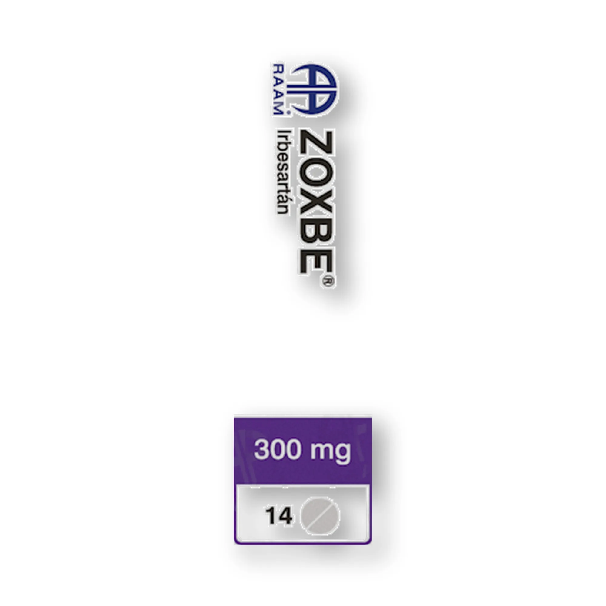 Posterior de la caja de Irbesartan 300 mg 14 Tabletas ZOXBE