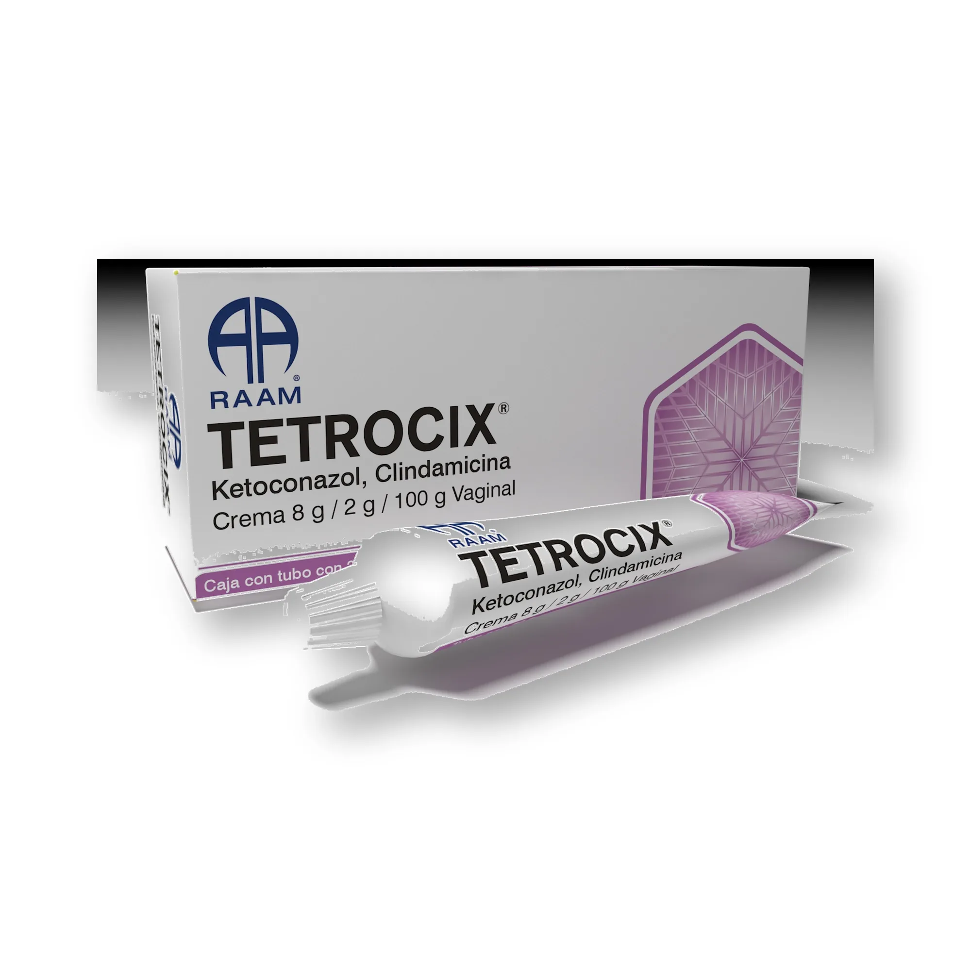 Frente de la caja de Ketoconazol - Clindamicina 8 g 2 g 100 g 30 g TETROCIX