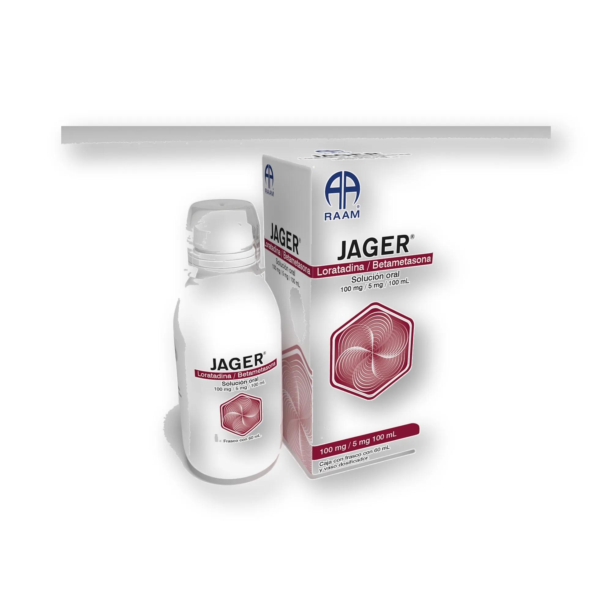 Frente de la caja de Loratadina - Betametasona Loratadina-Betametasona 100 Mg 5 Mg 100 Ml JAGER