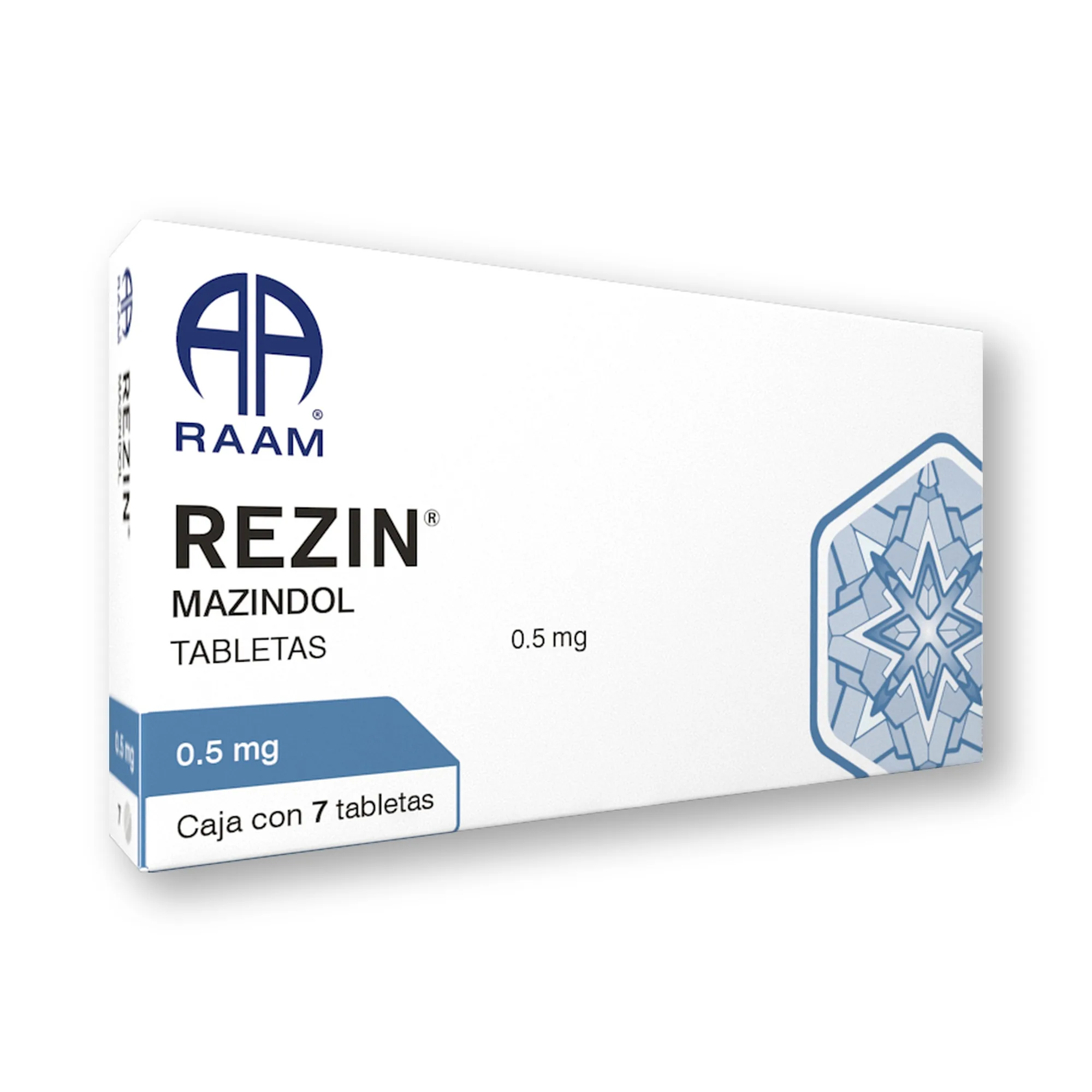 Mazindol 0.5 mg 14 Tabletas REZIN | Vista posterior de la caja Posterior de la caja de Mazindol 0.5 mg 14 Tabletas REZIN