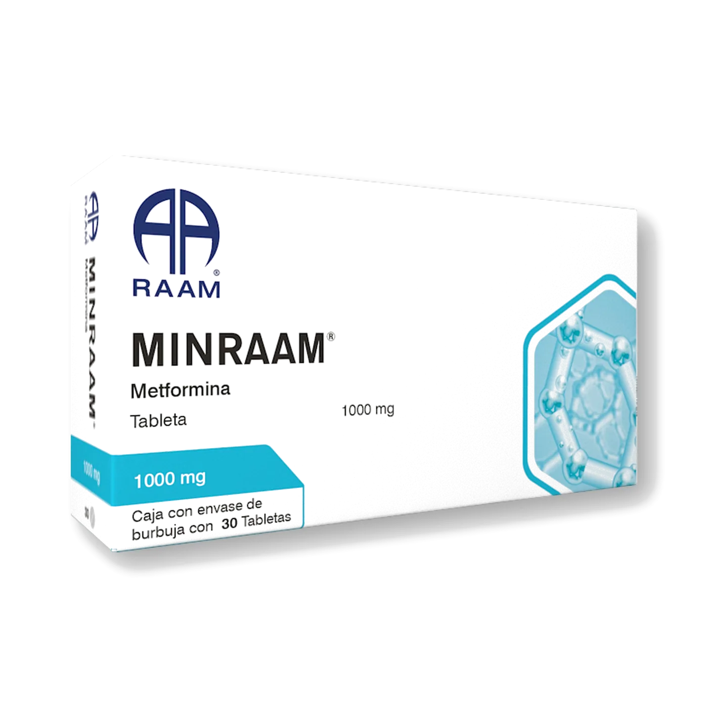 Metformina 1000 mg 30 Tabletas MINRAAM Laboratorio RAAM