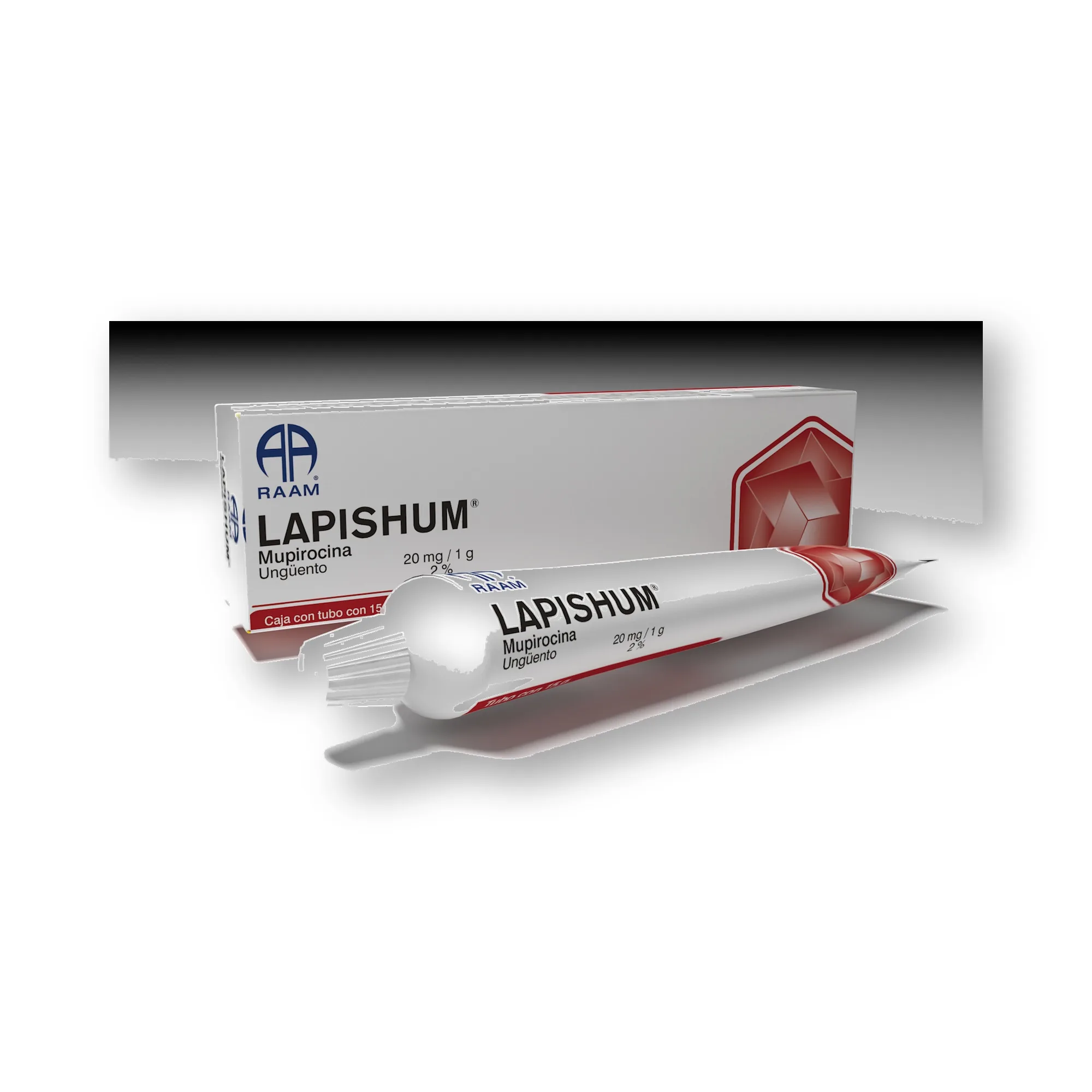 Frente de la caja de Mupirocina 20 mg LAPISHUM