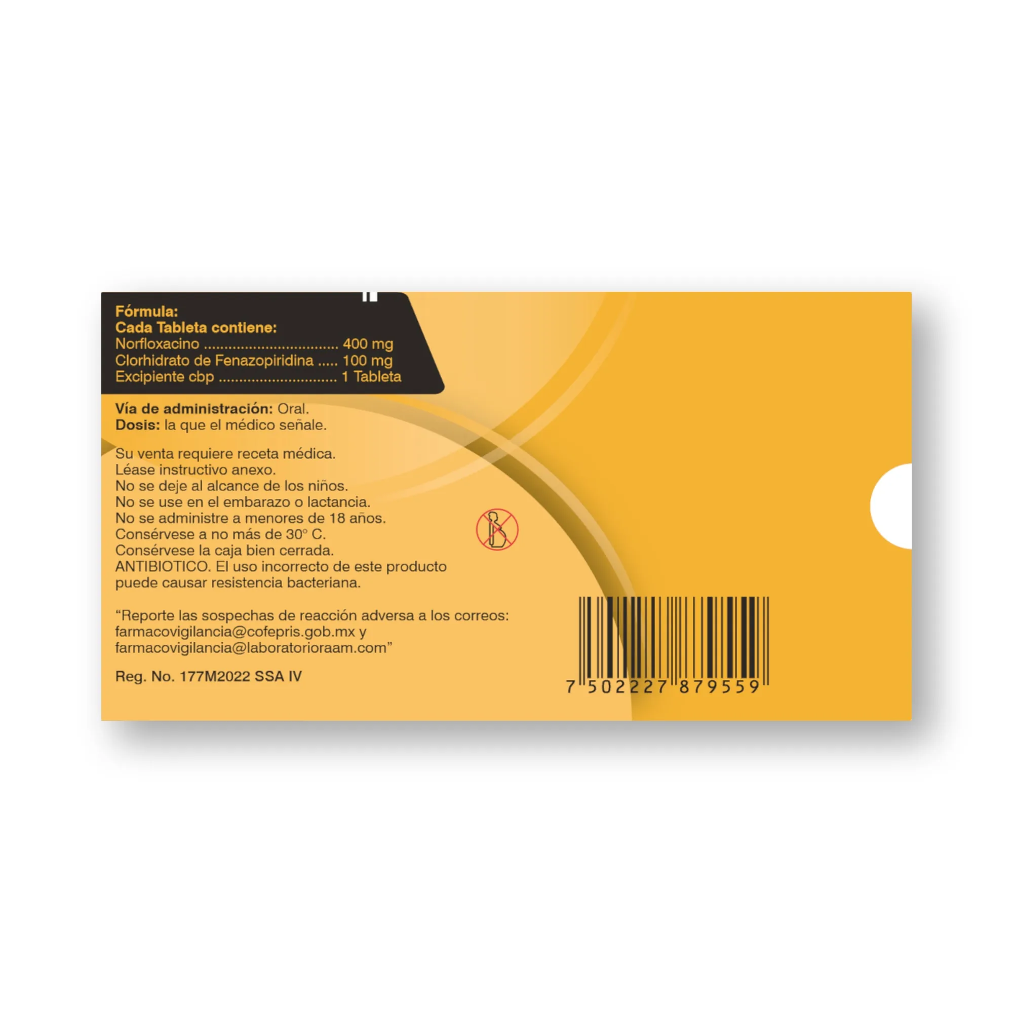 Norfloxacino - Fenazopiridina 100 mg 16 Tabletas JULAB | Vista general del producto Vista general de Norfloxacino - Fenazopiridina 100 mg 16 Tabletas JULAB Laboratorio RAAM