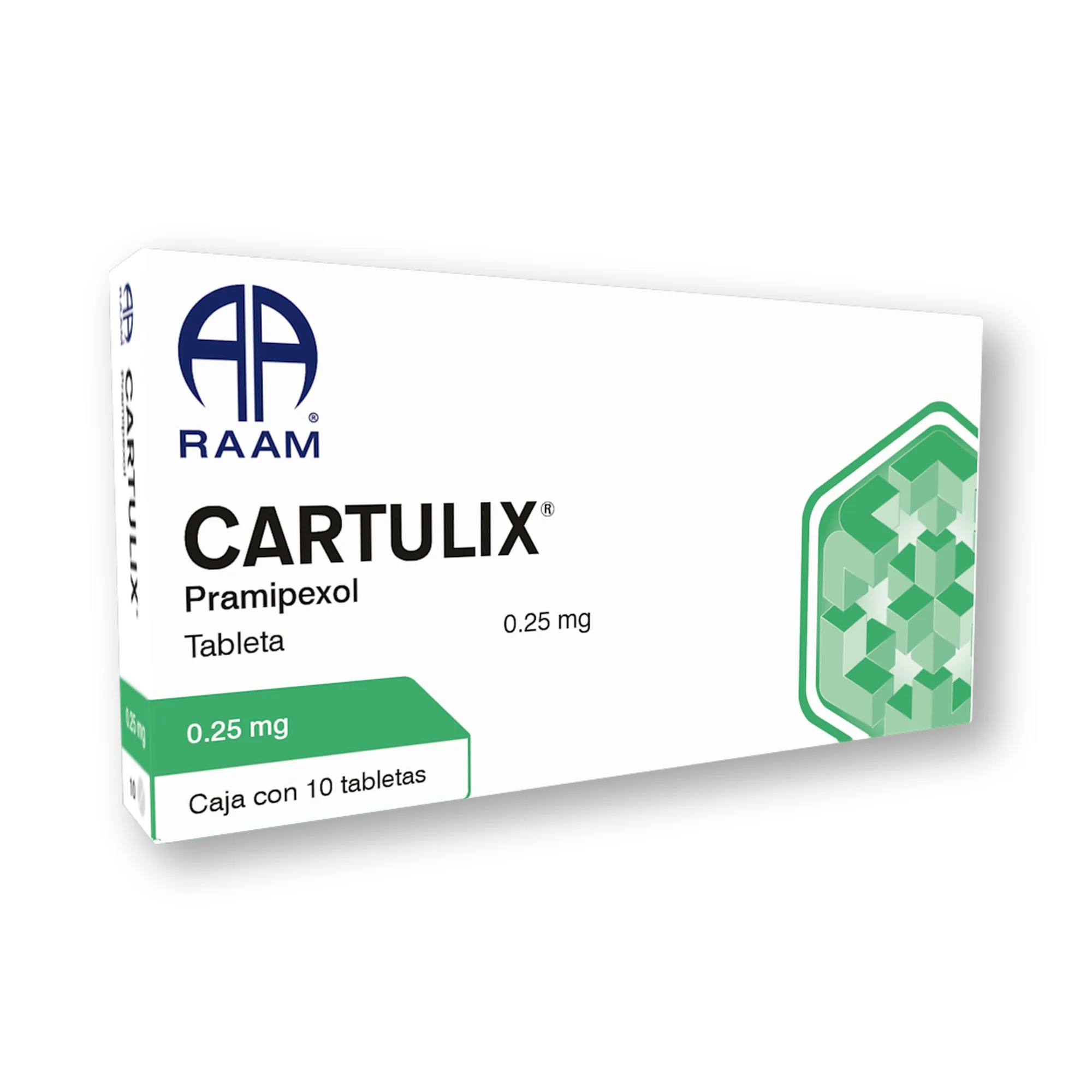 Posterior de la caja de Pramipexol 0.25 mg 10 Tabletas CARTULIX