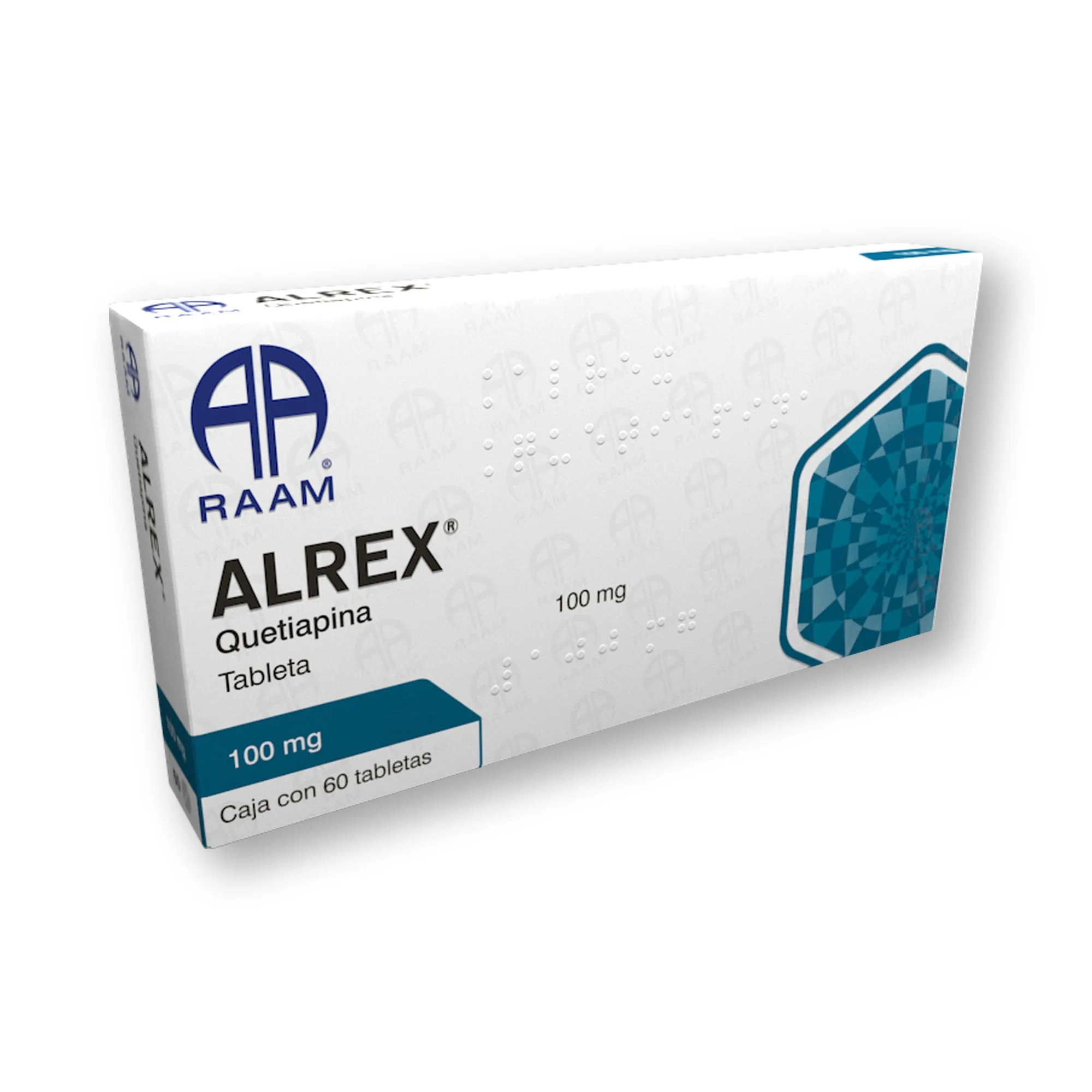 Quetiapina 100 mg 60 Tabletas ALREX | Vista frontal de la caja Frente de la caja de Quetiapina 100 mg 60 Tabletas ALREX