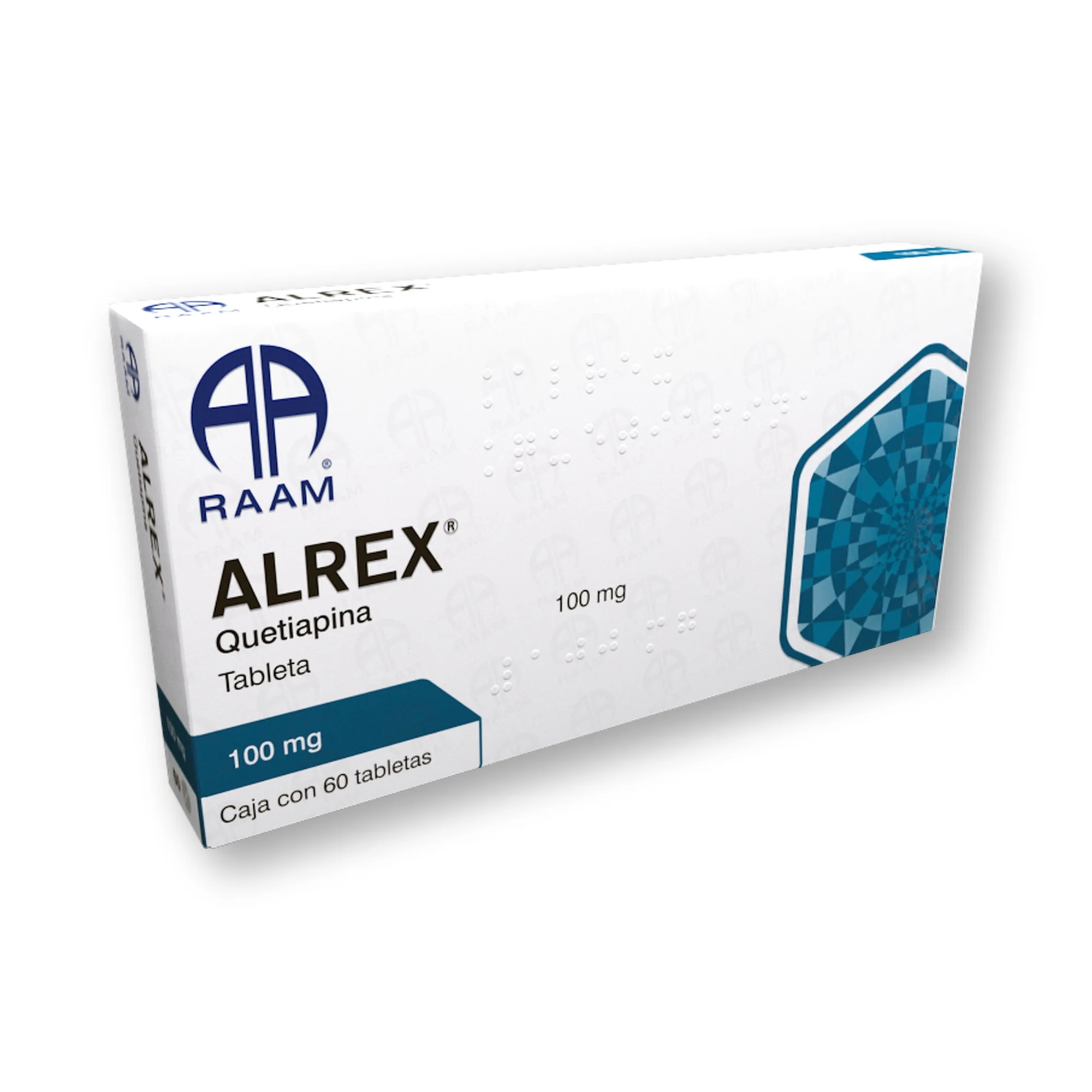 Quetiapina 100 mg 60 Tabletas ALREX | Vista posterior de la caja Posterior de la caja de Quetiapina 100 mg 60 Tabletas ALREX