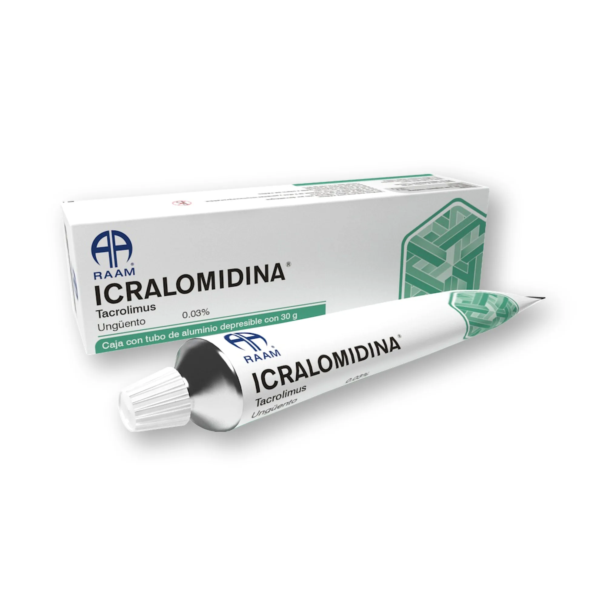 Tacrolimus 0.03 mg 30 g ICRALOMIDINA | Vista frontal de la caja Frente de la caja de Tacrolimus 0.03 mg 30 g ICRALOMIDINA