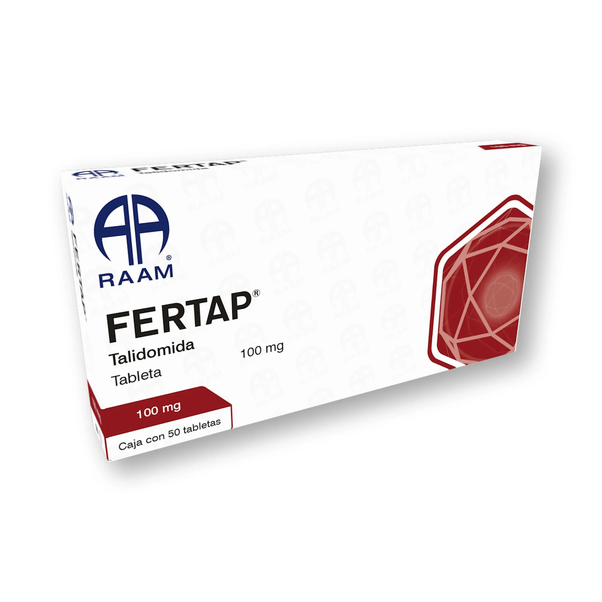 Talidomida 100 mg 50 Tabletas FERTAP | Vista frontal de la caja Frente de la caja de Talidomida 100 mg 50 Tabletas FERTAP
